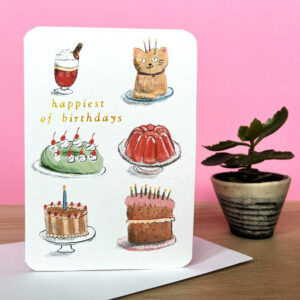 VINTAGE GOLD BIRTHDAY CAKES CARD