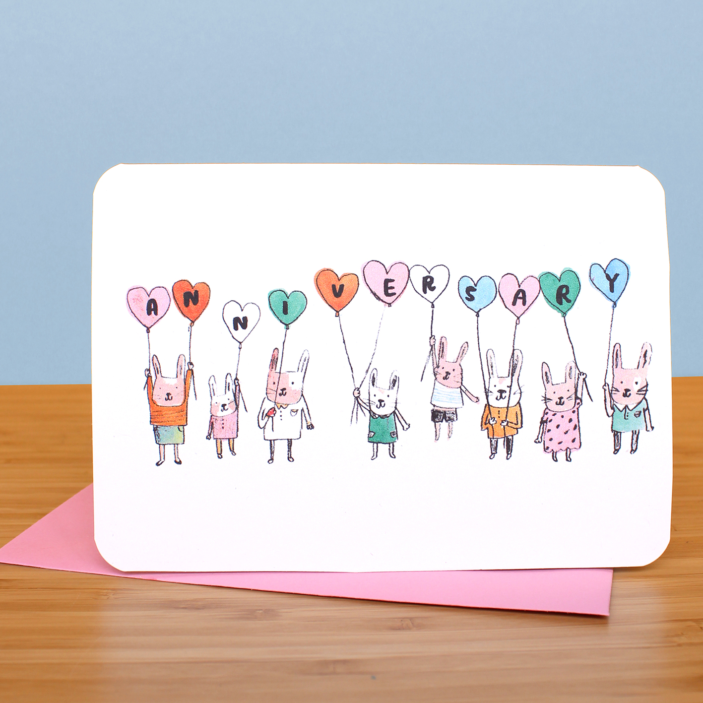Anniversary Bunnies And Balloons Card